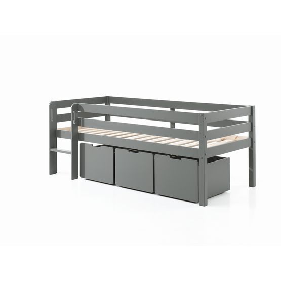 vipack loftsäng pino med 3 lådor och stege - 90x200 cm - grå