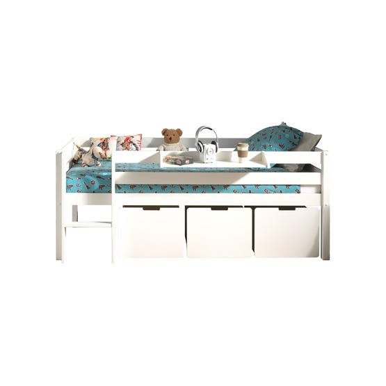 vipack loftsäng pino med 3 lådor och hylla - 90x200 cm - vit