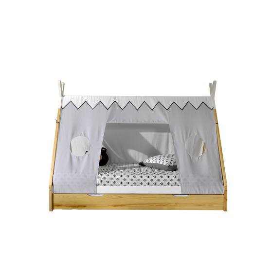 Vipack Tipisäng På Ben Med Låda I Natur Och Textilset - 90x200 Cm - Vit