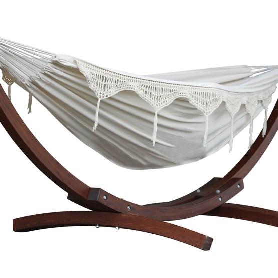 Vivere – Cotton Hammock With Solid Pine Stand (260 Cm) – Hängmatta Dubbel – Natural
