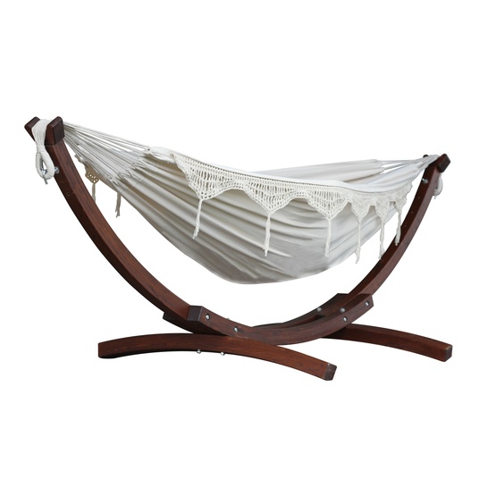 Vivere – Cotton Hammock With Solid Pine Stand (260 Cm) – Hängmatta Dubbel – Natural