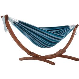 Vivere - Cotton Hammock With Solid Pine Stand (260 Cm) - Hängmatta Dubbel - Blue Lagoon