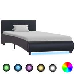 Sängram Med Led Svart Konstläder Oval