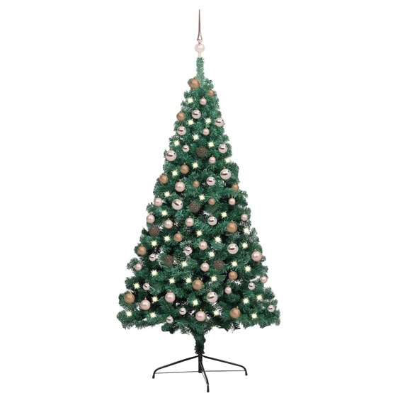 VidaXl Halv Plastgran Grön Med Led Och Julgranskulor 180 Cm