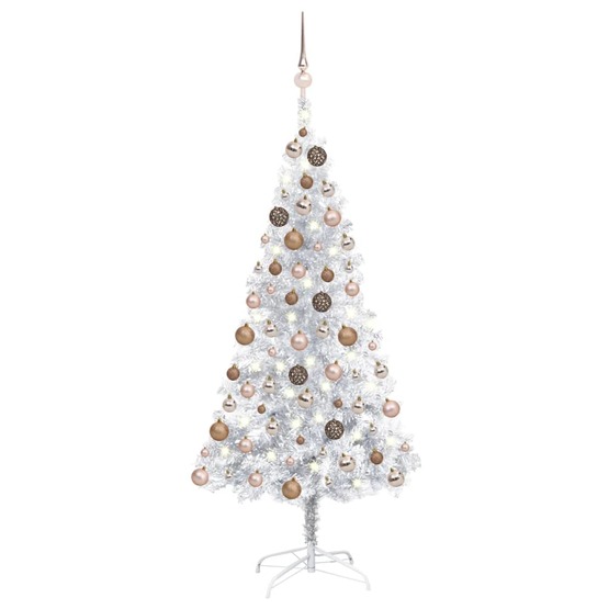 Plastgran Med Led Och Julgranskulor Silver 150 Cm Pet