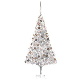 Plastgran Med Led Och Julgranskulor Silver 210 Cm Pet
