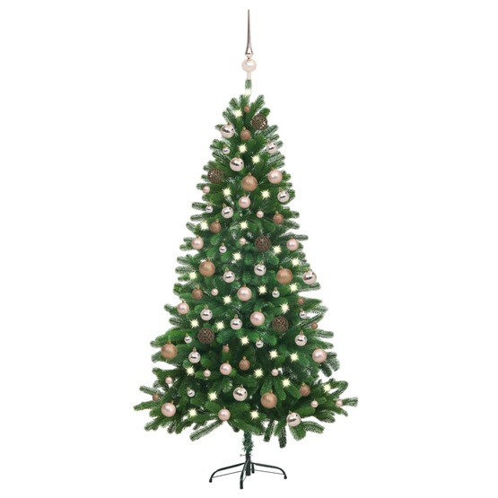 Plastgran Med Led Och Julgranskulor 150 Cm Grön