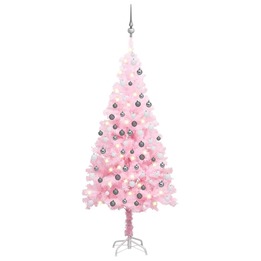 Plastgran Med Led Och Julgranskulor Rosa 150 Cm Pvc