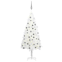Plastgran Med Led Och Kulor Vit 120 Cm