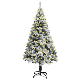 Plastgran Med Led Och Snö Grön 210 Cm