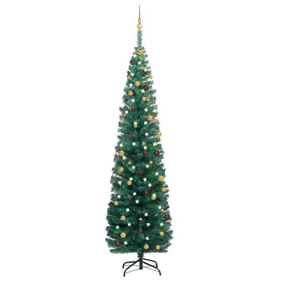 Smal Plastgran Med Led Och Julgranskulor Grön 240 Cm