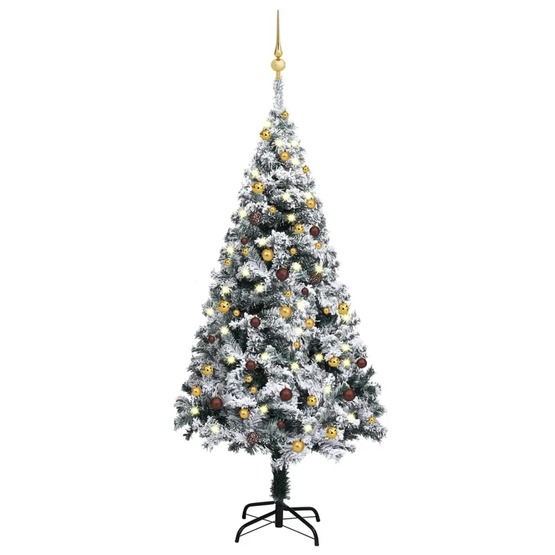 Plastgran Med Led Och Julgranskulor Grön 150 Cm Pvc