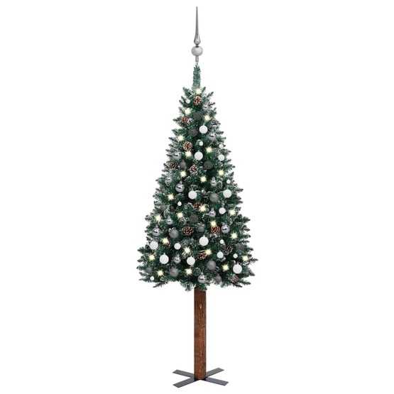 Smal Plastgran Med Led Och Julgranskulor Grön 210 Cm