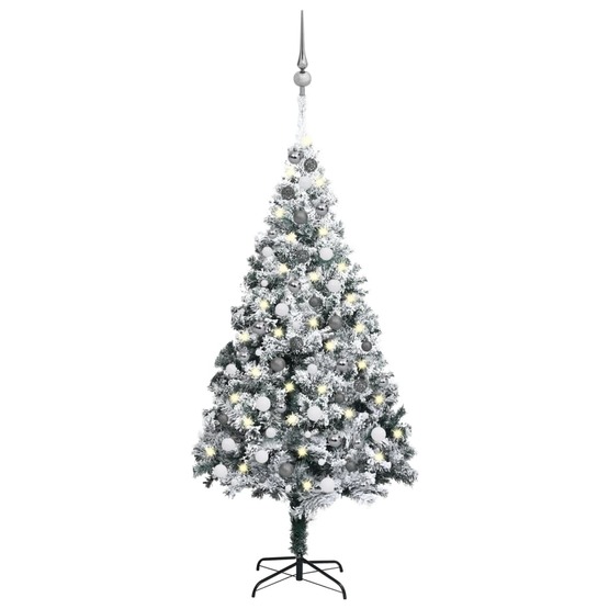 Plastgran Med Led Och Julgranskulor Grön 180 Cm Pvc