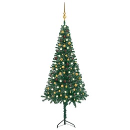 Plastgran För Hörn Med Led Och Julgranskulor Grön 240 Cm Pvc