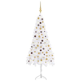 Plastgran För Hörn Med Led Och Julgranskulor Vit 240 Cm Pvc