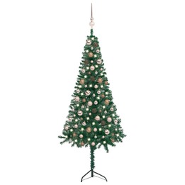 Plastgran För Hörn Med Led Och Julgranskulor Grön 150 Cm Pvc