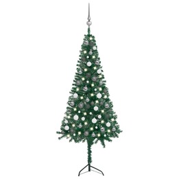 Plastgran För Hörn Med Led Och Julgranskulor Grön 150 Cm Pvc