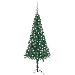 Plastgran För Hörn Med Led Och Julgranskulor Grön 240 Cm Pvc