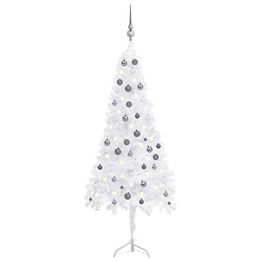 Plastgran För Hörn Med Led Och Julgranskulor Vit 180 Cm Pvc