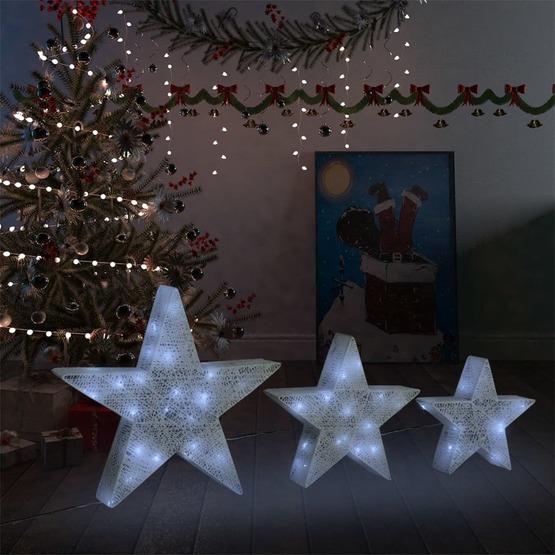 Juldekoration Med Led Stjärnor 3 St Nät Vit Inne/Ute