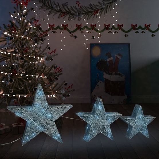 Juldekoration Med Led Stjärnor 3 St Nät Silver Inne/Ute
