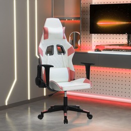 Gamingstol Med Massage Vit Och Rosa Konstläder