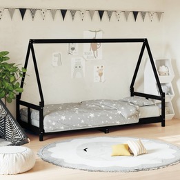 Sängram För Barnsäng Svart 80X200 Cm Massiv Furu