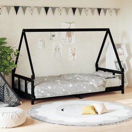 Sängram För Barn Svart 90X190 Cm Massiv Furu