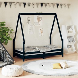 Sängram För Barnsäng Svart 70X140 Cm Massiv Furu