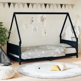 Sängram För Barn Svart 90X190 Cm Massiv Furu