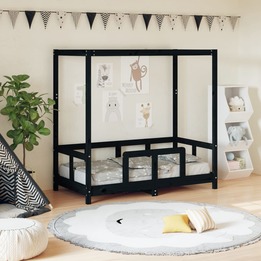 Sängram För Barnsäng Svart 70X140 Cm Massiv Furu