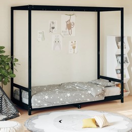 Sängram För Barnsäng Svart 80X200 Cm Massiv Furu