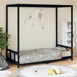 Sängram För Barnsäng Svart 90X200 Cm Massiv Furu