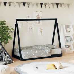 Sängram För Barnsäng Svart 70X140 Cm Massiv Furu