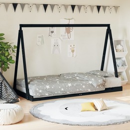 Sängram För Barnsäng Svart 90X200 Cm Massiv Furu
