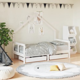 Sängram Med Lådor För Barnsäng Vit 80X160 Cm Massiv Furu