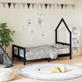 Sängram För Barnsäng Svart 80X160 Cm Massiv Furu