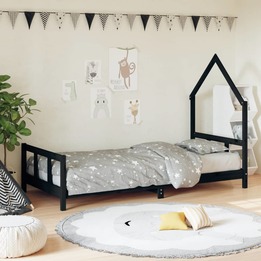 Sängram För Barnsäng Svart 90X200 Cm Massiv Furu