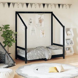 Sängram För Barnsäng Svart 70X140 Cm Massiv Furu