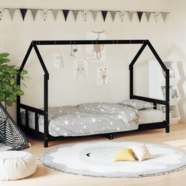 Sängram För Barnsäng Svart 90X200 Cm Massiv Furu