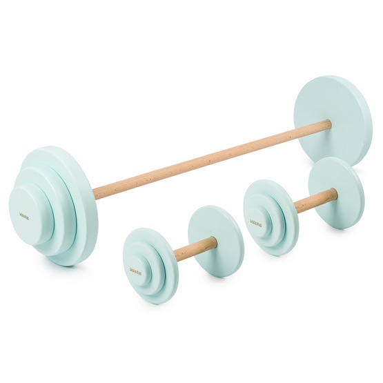 Woobiboo Kids Fitness Set - Dumbbells & Barbell - Wood + Mint