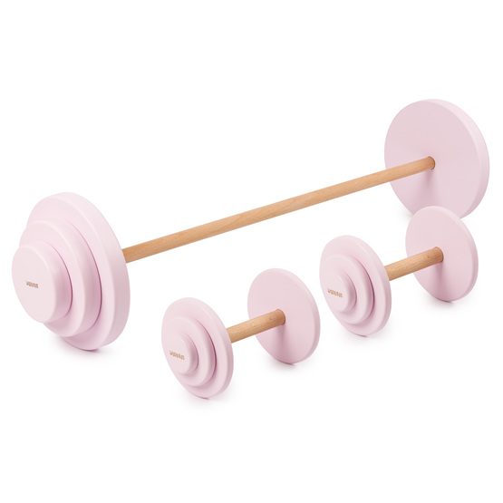 Woobiboo Kids Fitness Set - Dumbbells & Barbell - Wood + Rosa
